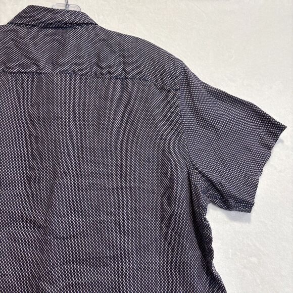 Untuckit Cadalso Button Up Short Sleeve Shirt 100% Linen Geometric Navy Size XL - Picture 14 of 16
